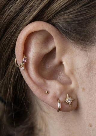 Flat back earrings shining star diamond 14k yellow