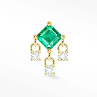 Flat back earring natural emerald 14k yellow gold - single