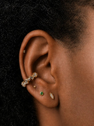 Flat back earring emerald bezel 2.5mm 14k yellow gold elevate your everyday style