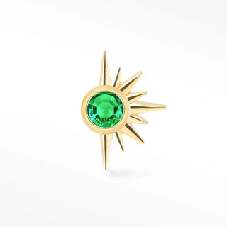 Flat back earring emerald demi star 14k yellow gold