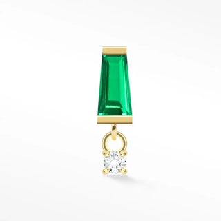 Flat back earring natural emerald tapered baguette 14k yellow gold