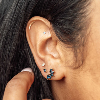 Flat back earring moonstone natural gemstone 2mm 14k rose