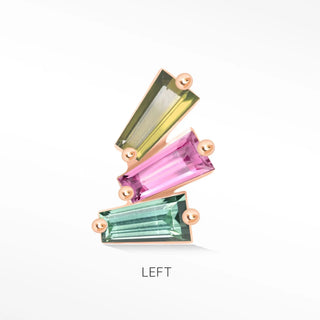 Flat back earring multi tourmaline the tapered baguette 14k rose