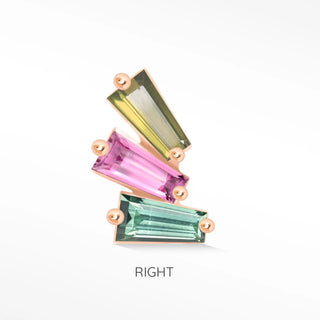 Flat back earring multi tourmaline the tapered baguette 14k rose