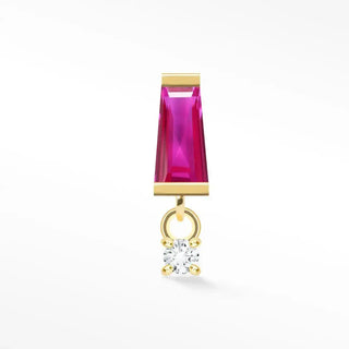 Flat back earring natural pink sapphire tapered baguette 14k yellow gold