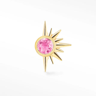 Flat back earring pink tourmaline demi star 14k yellow gold add a touch of celestial charm