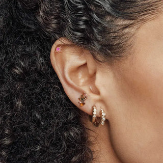 Flat back earring natural pink tourmaline demi star 14k yellow gold