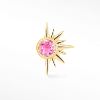 Flat back earring pink tourmaline demi star 14k yellow gold add a touch of celestial charm