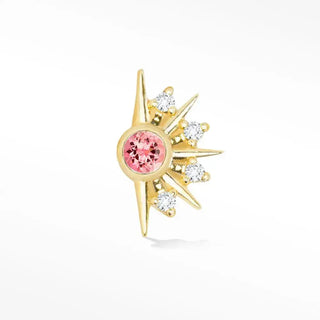 Flat back earring natural pink tourmaline demi urchin 14k yellow gold - 14k