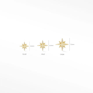 Flat back earrings shining star 14k yellow