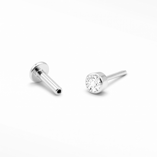Flat Back Earrings Threadless Diamond 14k White Solitaire Bezel | Wynning Stud