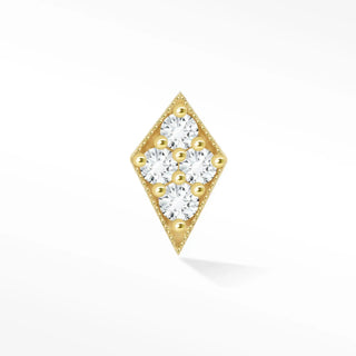 Flat back earrings 14k gold featuring diamond-encrusted geometric rhombus design in 14k yellow gold frame