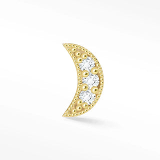 A delicate 14k gold flat back crescent earring with diamonds and beaded edge from the wynning studs collection