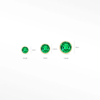 Emerald stud earrings flat back crafted in solid 14k yellow gold. Natural gemstones with a smooth secure fit