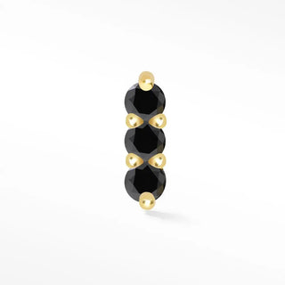 Flat back earring black diamond 3 scones 14k yellow gold - 14k
