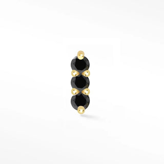Black diamond flat back earring small 3 scones 14k yellow - 14k gold