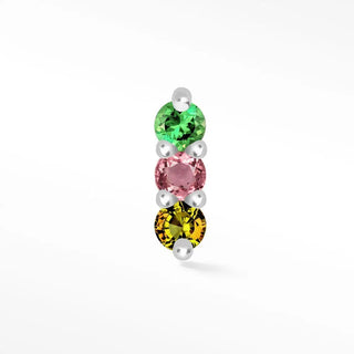 Natural tourmaline flat back earring 3 scones 14k white - 14k gold / multi