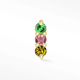 Flat back earring natural multi tourmaline 3 scones 14k yellow gold - 14k