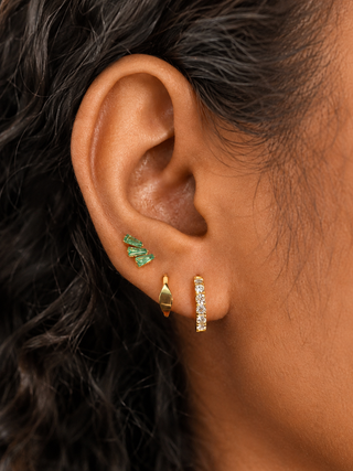 Flat Back Earrings Baguette Emerald 14K Yellow