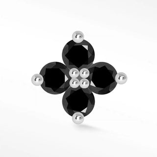 Black diamond flat back earring large clover 14k white - 14k gold