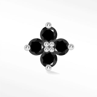 Flat Back Earrings Clover Black Diamond 14K White