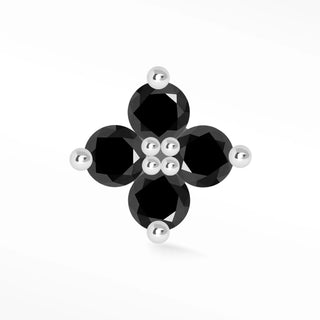 Black diamond flat back earring clover 14k white - 14k gold