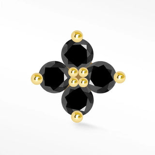 Black diamond flat back earring large clover 14k yellow - 14k gold