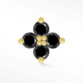 Flat Back Earrings Clover Black Diamond 14K Yellow