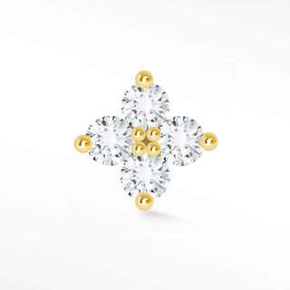 Flat Back Earrings Clover Black Diamond 14K Yellow