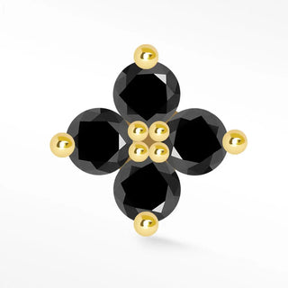 Black diamond flat back earring x-large clover 14k yellow - 14k gold