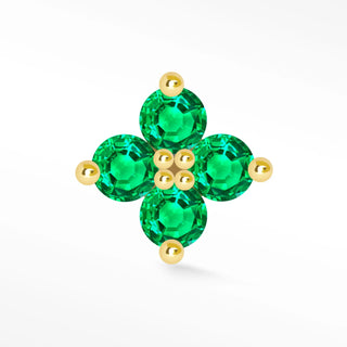 Clover flat back earrings, in 14k yellow gold, emerald, stone size 1.5mm, a lucky clover 