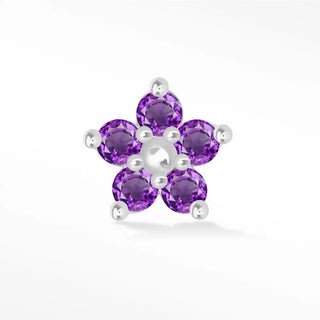 Natural amethyst flat back earring buttercup 14k white - 14k gold