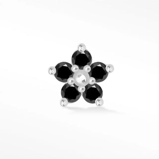Black diamond flat back earring small buttercup 14k white - 14k gold