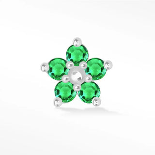 Natural emerald flat back earring buttercup 14k white - 14k gold