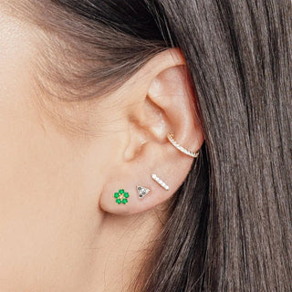 Buttercup natural emerald flat back earring 14k yellow gold - 14k