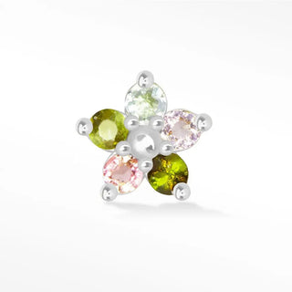 Natural tourmaline flat back earring buttercup 14k white - 14k gold / multi
