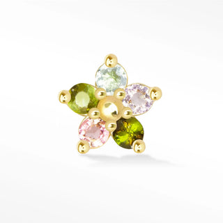 Flat back earring buttercup natural tourmaline 14k yellow gold - 14k / multi