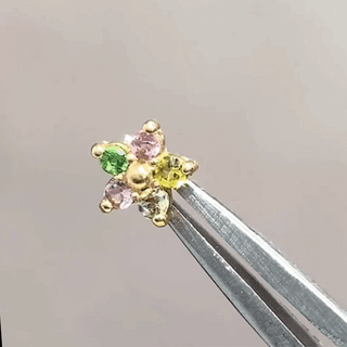 Flat back earring buttercup natural tourmaline 14k yellow gold - 14k / multi
