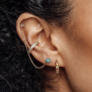 Buttercup natural turquoise flat back earring 14k yellow gold - 14k