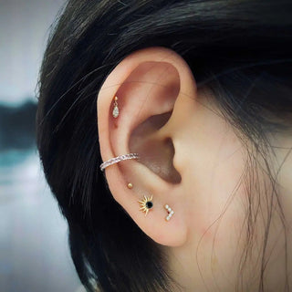 Black diamond flat back earring demi star 14k white - 14k gold