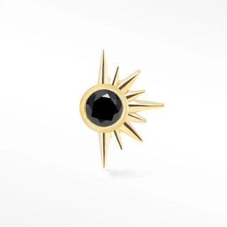 Flat back earring demi star black diamond 14k yellow gold - 14k