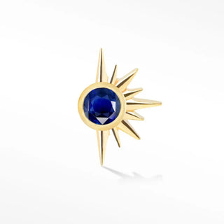 Flat back earring natural blue sapphire demi star 14k yellow - 14k gold