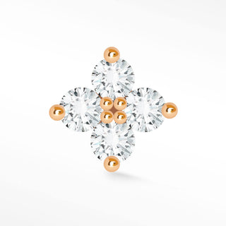 A sparkling earrings diamond clover stud in 14k rose gold with clear round-cut stones and rose gold ball accents