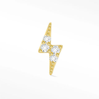 Flat back 14k gold lightning bolt diamond cartilage earring with clear cubic zirconia and gold bead accents
