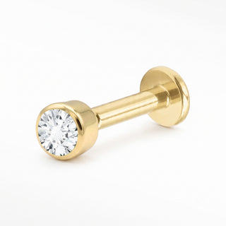 Flat Back Earrings Threadless Diamond 14k Gold Solitaire Bezel | Wynning Stud