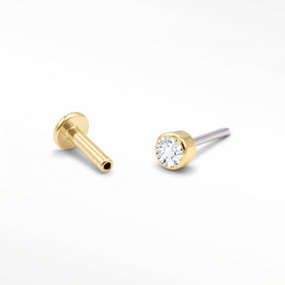 Flat Back Earrings Threadless Diamond 14k Gold Solitaire Bezel | Wynning Stud