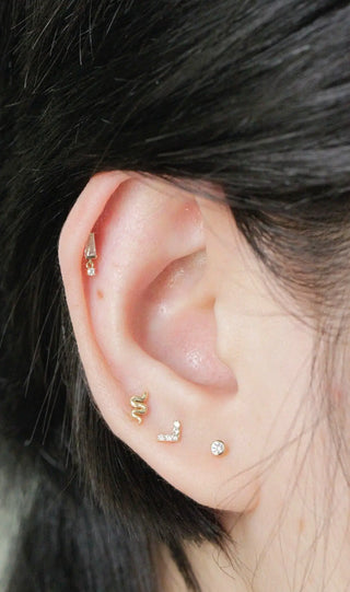 Flat back earrings bezel diamond 2mm 14k yellow