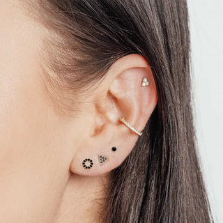 Black diamond flat back earring donut 14k yellow - 14k gold