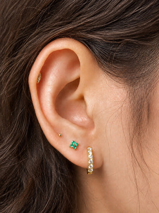 Flat Back Earrings Emerald 14K Gold Clover