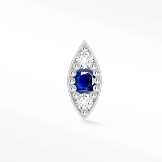 Natural blue sapphire flat back earring evil eye 14k white - 14k gold